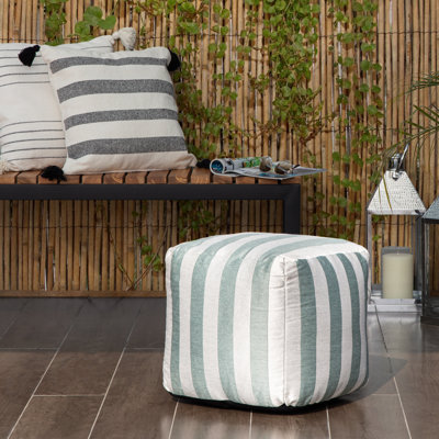 Striped Outdoor Pouf Patio Ottoman