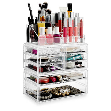 Sorbus 2 Piece Acrylic Makeup and Jewelry Storage Organizer Case (6 Drawers  and Lipstick Tray)