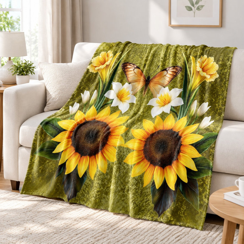 Couverture en flanelle Sunflower Butterfly, L 60 po x l 50 po