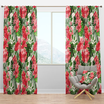 Tropical Leaves and Flowers I - Abstract Curtain - Velvet Room darkening - 1 panel