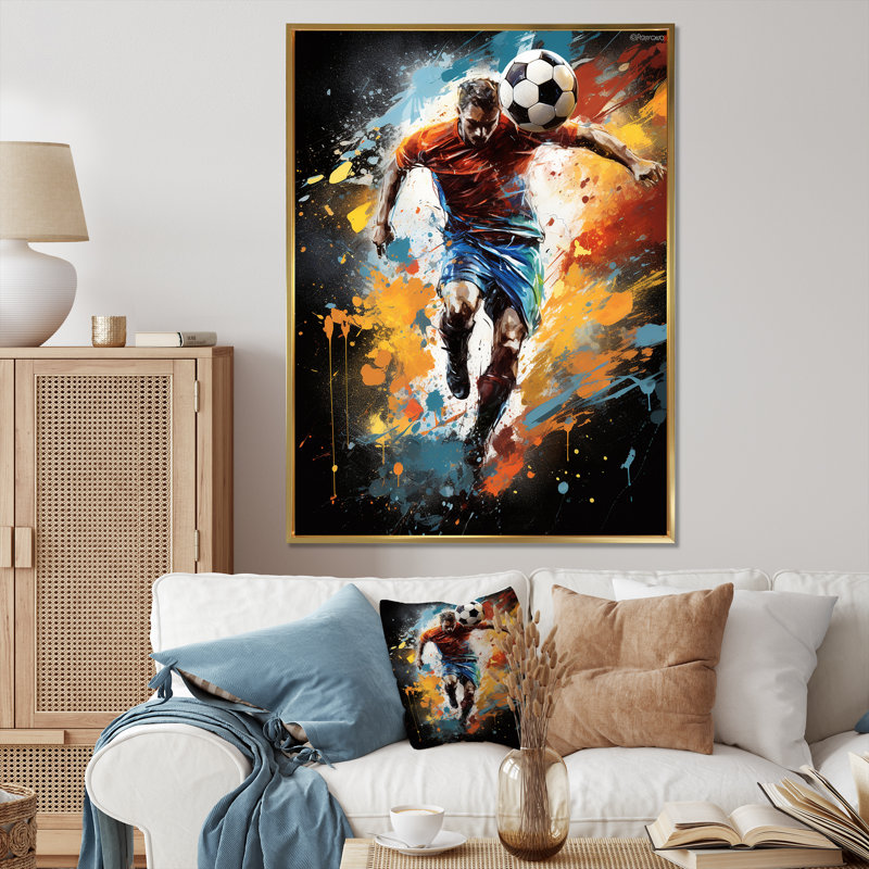 «Urmia Abstract Soccer Portrait Fusion», impressions sur toile, H 44 po x l 34 po x P 1,5 po, Cadre flottant doré