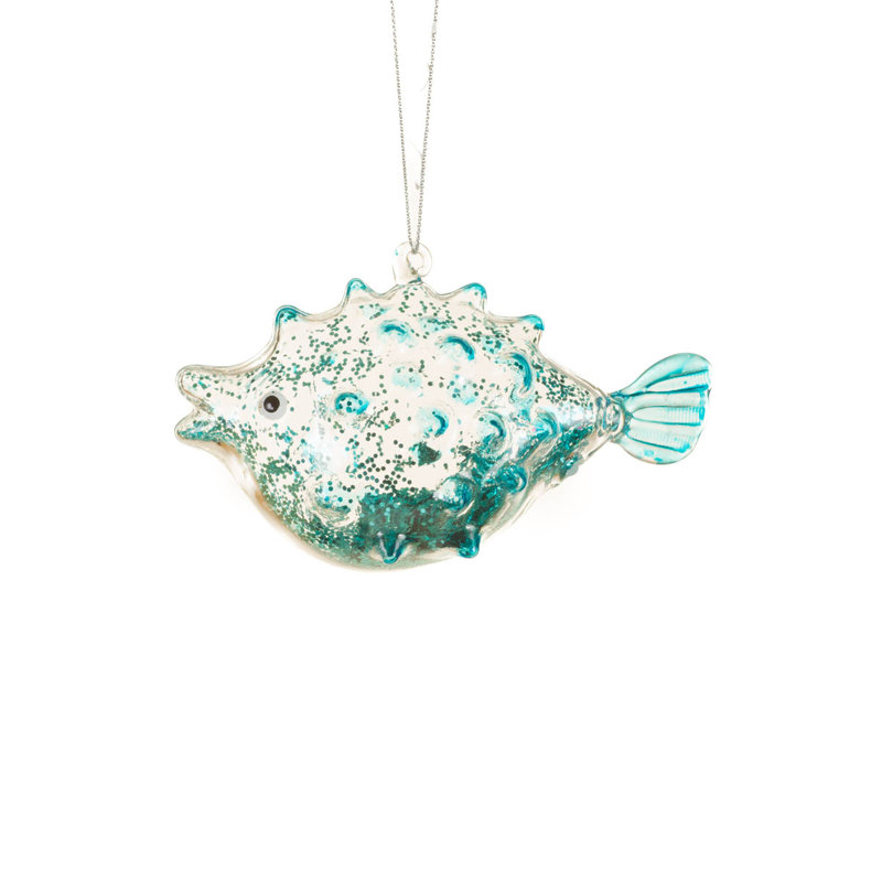 Ornement suspendu en verre transparent Pufferfish, paquet de 2
