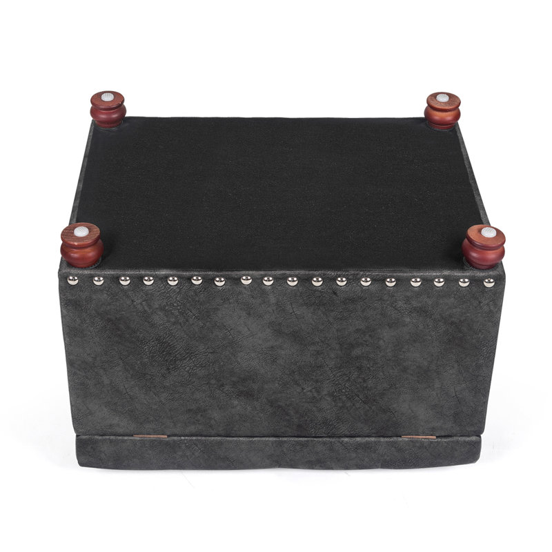 Gray Tufted Fabric Storage Ottoman with Nailhead Trim