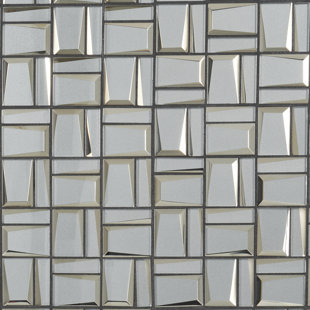 Blujellyfish Metallic Glass Mosaic Tiles Silver Gray 100% Glass Tile Water Resistant for Kitchen Backsplash Bathroom Shower Accent Wall Decor