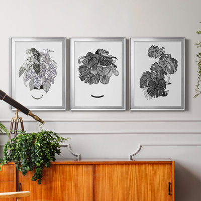 B&W d'intérieur plante I - ensemble de 3 reproductions d'art sur toile