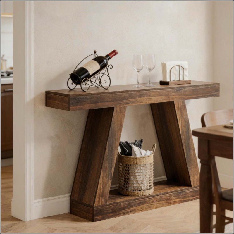 Table de canapé, console, table d'appoint à deux niveaux Vintage, Marron foncé