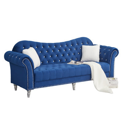 87" Velvet Sofa, Chesterfield Sofa With Rolled Arm And Solid Wood by House of Hampton