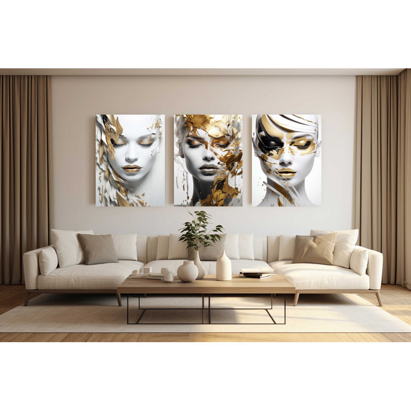 «Golden Woman», ensemble de 3 reproductions d'art sur acrylique, H 24 po x l 73 po x P 1 po