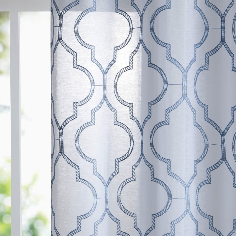 Cariss Geometric Sheer Curtain Panels, Stone Blue, 38" W x 84" L