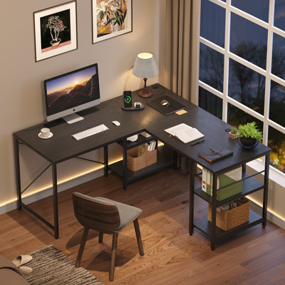 Nedyo 95.2" W Reversible L-Shaped Computer Desk with Shelves 