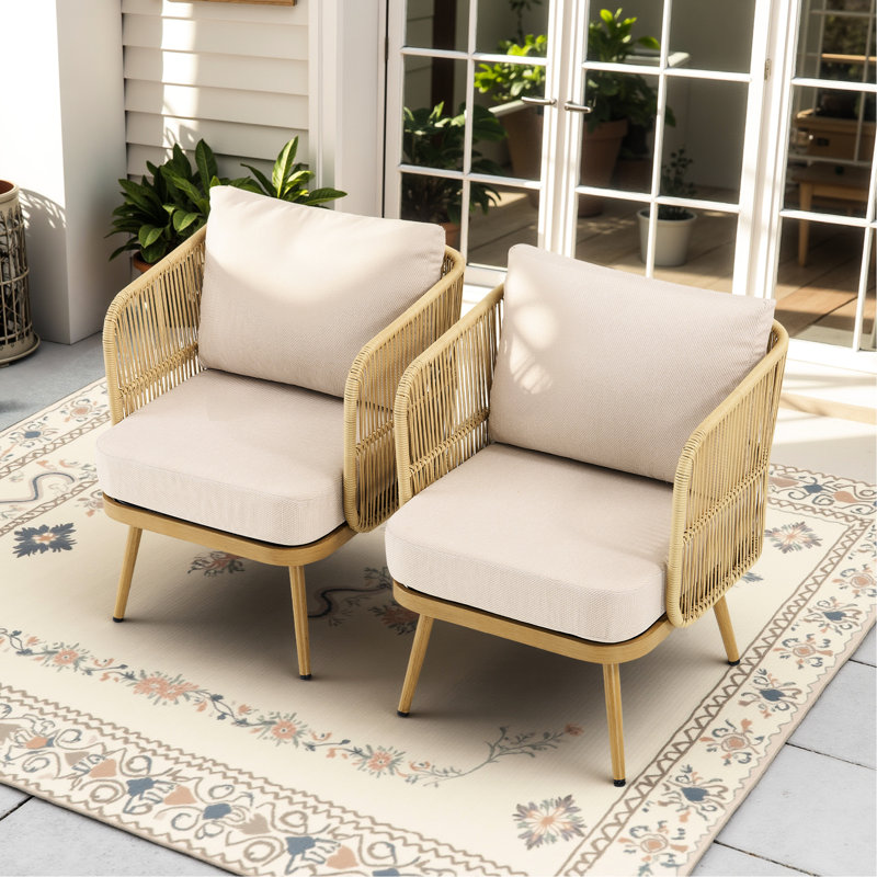 2 chaises de patio tout temps en PE, coussins de 10 cm, séchage rapide, installation facile, design, housses lavables à la machine