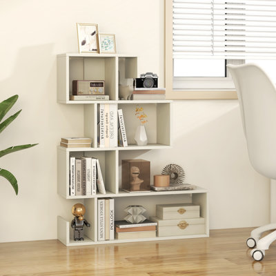 Bibliothèque en H 39,5 "x l 31,5" en forme de S, bibliothèque géométrique avec tablettes ouvertes