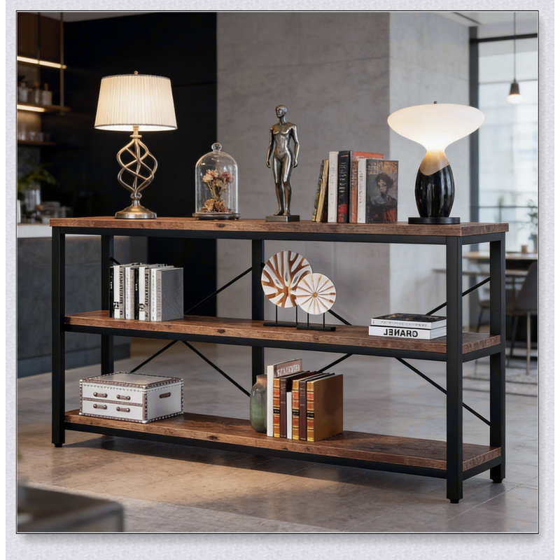 Console, étagère de rangement à 3 niveaux, canapé, Noir / brun rustique