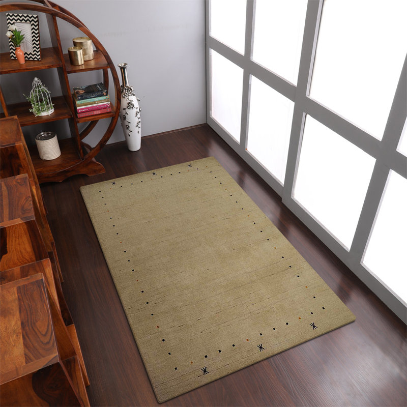 Tapis géométrique beige en laine noué à la main Maggiemae, Rectangle 6 pi x 9 pi