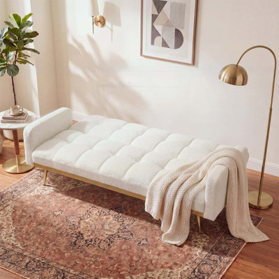 69 Inch Soft Teddy Fleece Adjustable Beige Sofa Bed, Multifunctional Couch for Living Room and Small Spaces