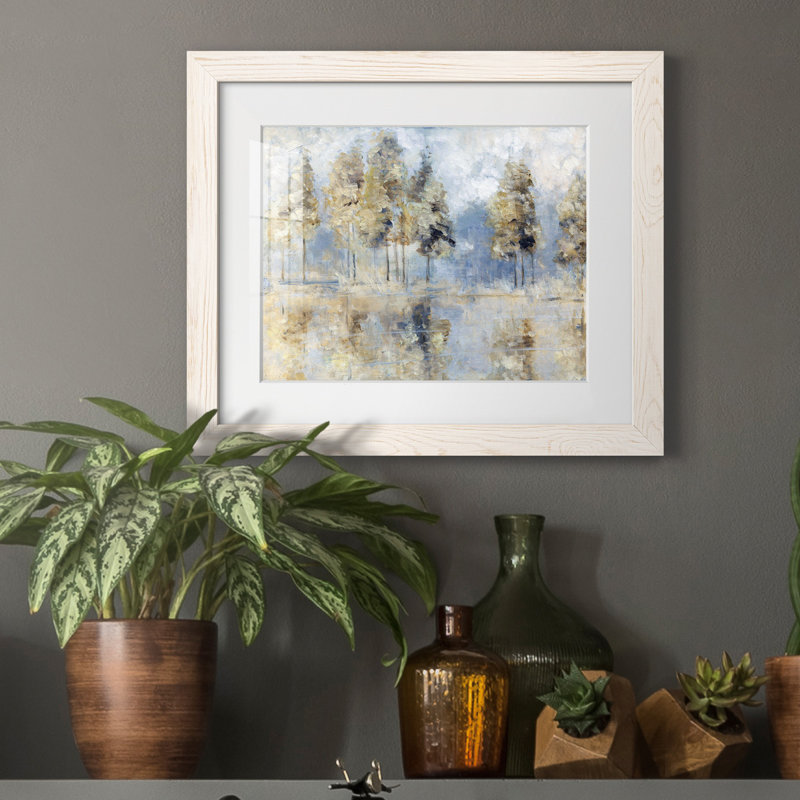 «Blue Golden Forest», reproduction d'art sur papier encadré, H 20 po x l 17 po x P 1,5 po, Papier encadré blanc