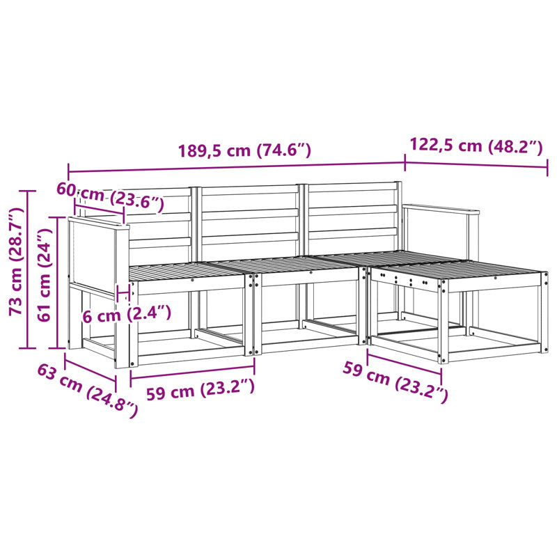 189.5cm Wide Patio Sectional, Natural/Black