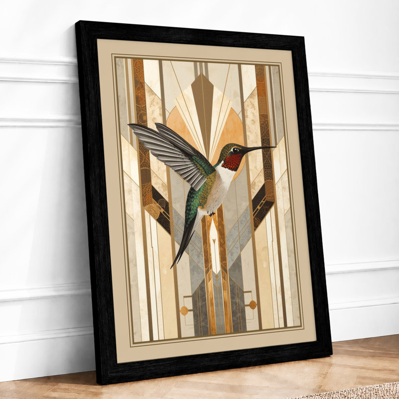 Geometric Hummingbird Art Deco - Print, A1 - 84.1 x 59.4 cm, Black