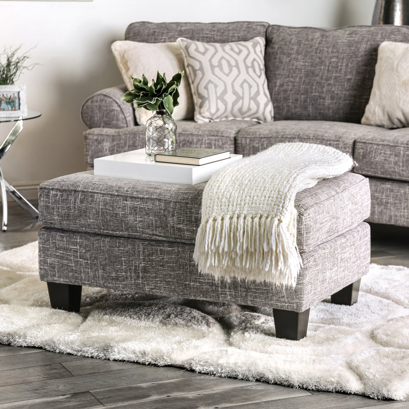 Anddy Upholstered Ottoman, Gray Burlap Weave Polyester