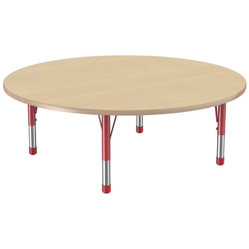 Table ronde à hauteur réglable, H 24 po x L 60 po x l 60 po, Érable / rouge, Épais