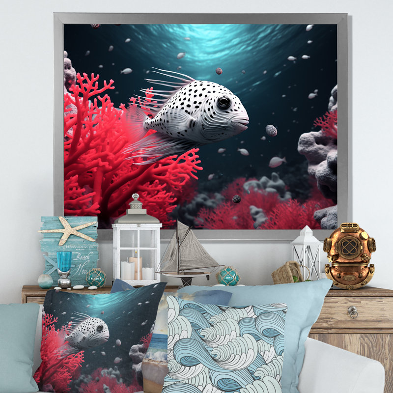 «The Graceful Pufferfish» sur toile, H 12 po x l 20 po x P 1 po, Cadre photo argenté