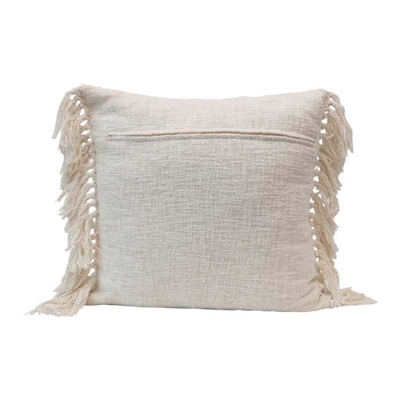 Cotton Blend Tufted Pillow With Pattern And Fringe