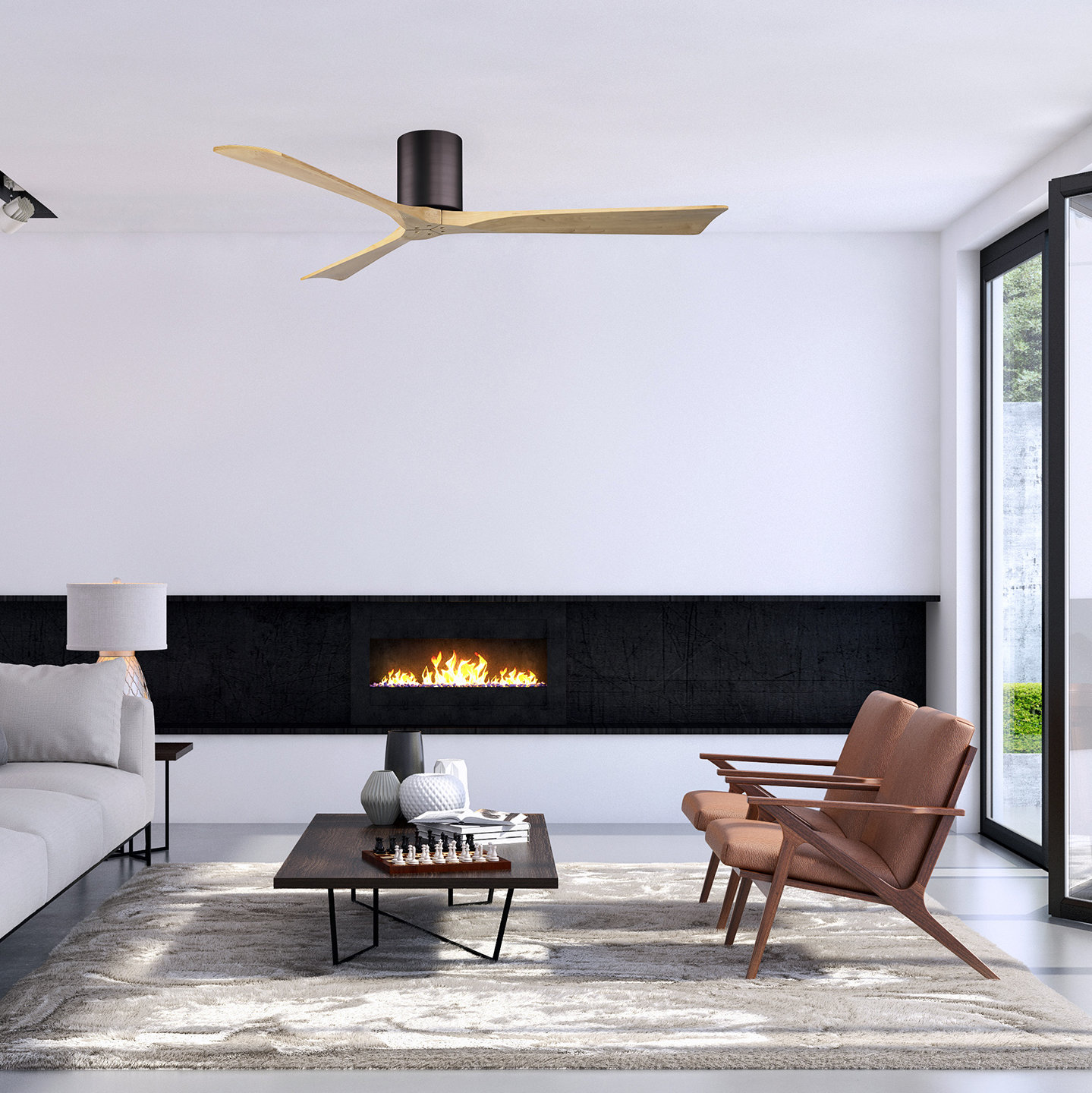 Olivier Ceiling Fan, Brushed Bronze, Light Maple Tone, 60"