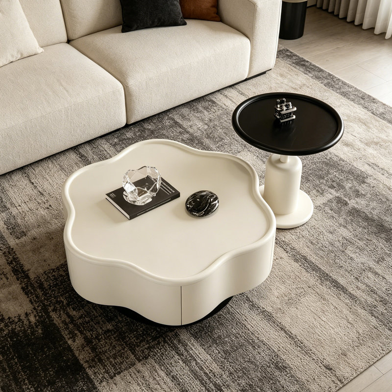 Ensemble de tables basses personnalisées Petal, H 12,99 po x L 31,49 po x l 31,49 po, Blanc/Noir, Noir / blanc