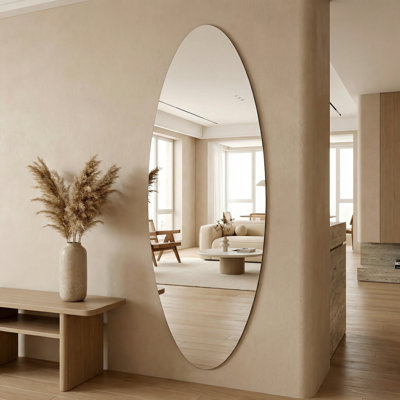 Miroir pleine longueur 63 x 24 pouces, miroir complet incassable avec reflet transparent, miroir ovale mural pour la chambre à coucher, la salle de bain ou le salon