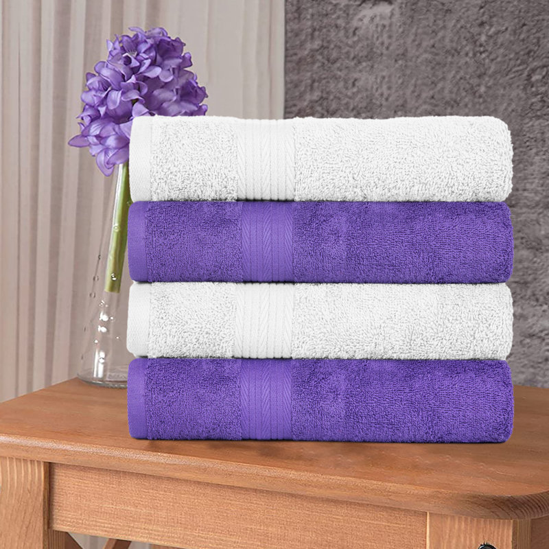 Hand Towel 100% Cotton 600 GSM Assorted Colors, White/Purple