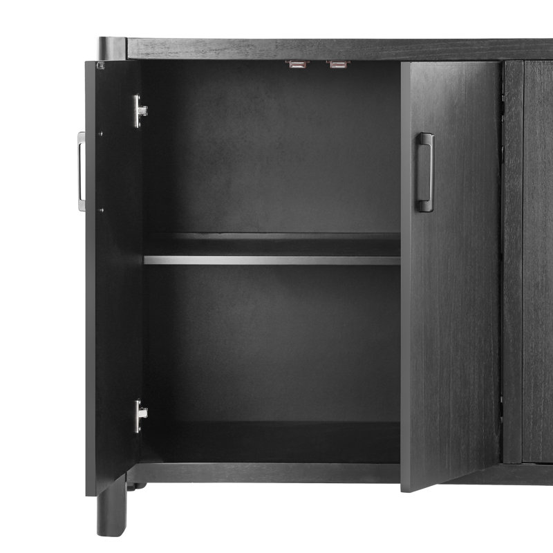 Farmhouse Style Four Door Storage Cabinet Rustic Entryway Decor, Black