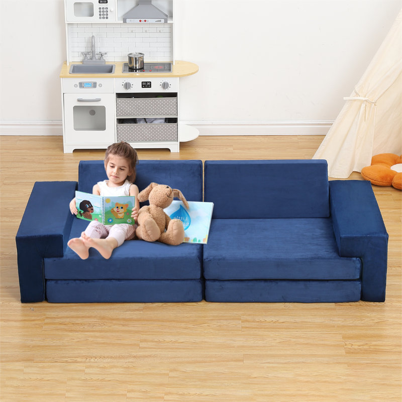 Canapé de jeu modulaire 8 pièces pour enfants, canapé d'angle pour construire un chalet, pour garçons et filles, en mousse haute densité, convertible, pour l'intérieur, idéal pour la salle de jeux ou la chambre, bleu marine