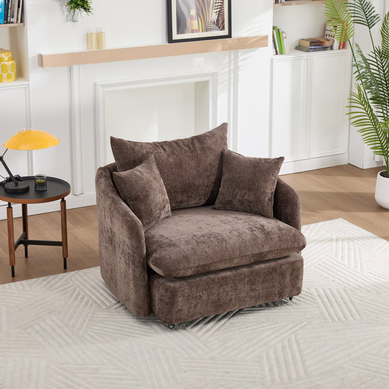 Modern 46.1" Swivel Chair Oversized Single Sofa Armchairs With 3 Pillows, Brown