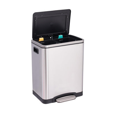 Poubelle de cuisine rectangulaire 2 x 4 gallons, marche douce avec couvercle