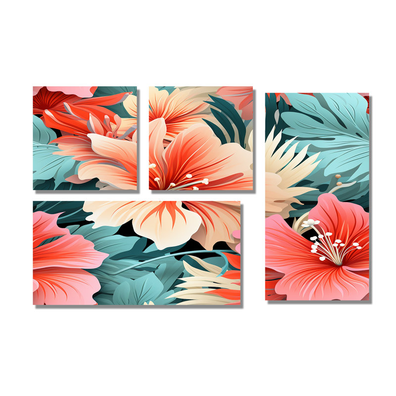 Coral Mirage Vi motif tropical - décoration murale pêche 4 pièces, Toile tendue, Ne s’applique pas