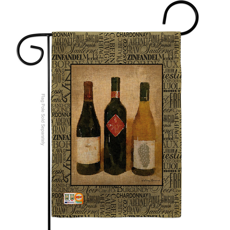 3 bouteilles de vin happy hour, & boissons impressions à 2 côtés en toile jute 18,5 x 13 po drapeau de jardin
