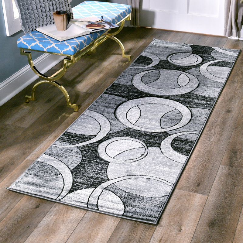 Tapis gris / noir Adonia, Tapis de couloir 2 pi 8 po x 11 pi 10 po
