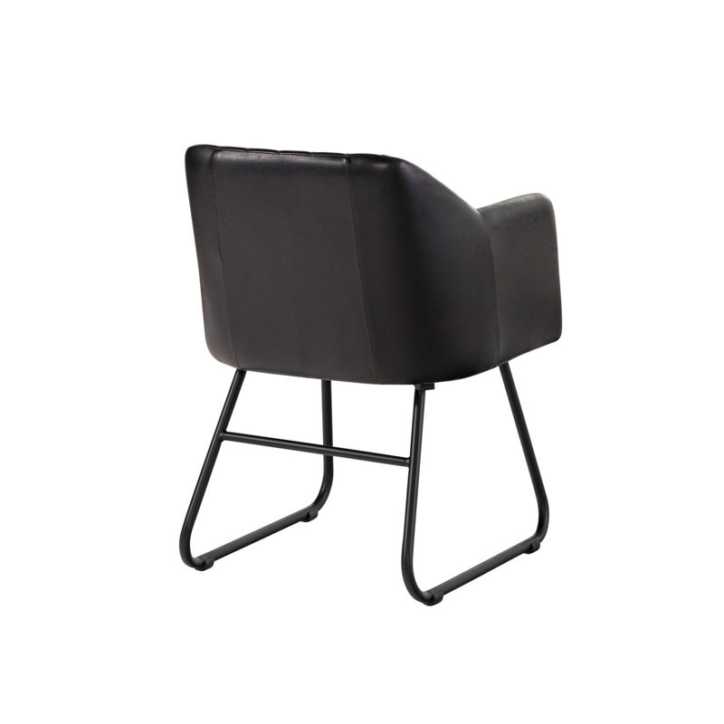 Iron Label 48cm H Genuine Leather Upholstered Metal Parsons Chair in Black