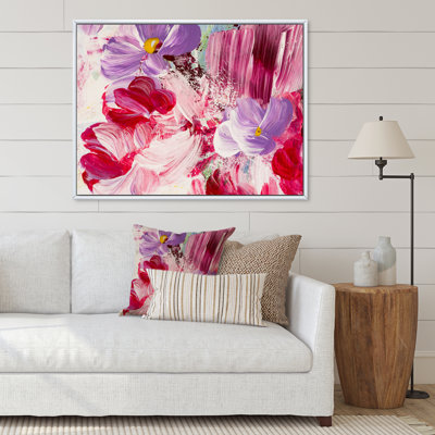 Fleurs abstraites rouges et mauves - peinture sur toile