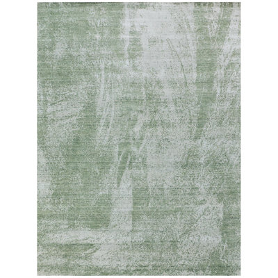 High-Quality Hand-Knotted Silver And Sage Green Area Rug
