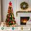 Sapin de Noël décoratif pliable et illuminé de 2,3 m (7,5 pi), sapin artificiel pliable avec 200 lumières chaudes, sapins de Noël pliables et décorés pour les fêtes et les décorations de Noël.