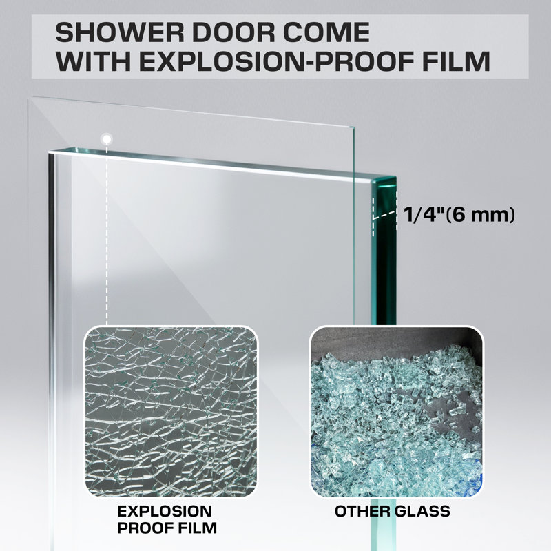 50"-54" W x 76" H Single Sliding Frameless Shower Door in Matte Black Finish with 1/4" (6mm) Clear Tempered Glass, Soft-Close, Easy-Clean Coating, Explosion-Proof Film