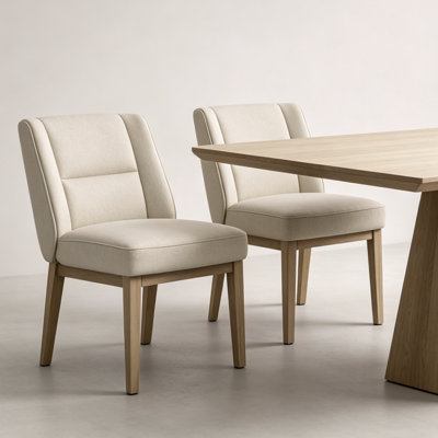 Chaise de salle à manger rembourrée en lin avec pieds en bois massif