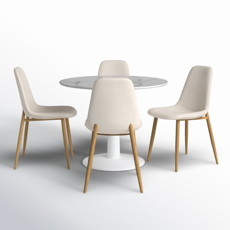Folmar 4 - Person Dining Table Sets With 40'' Round Table & 4 Upholstered Fabric Chairs, Beige