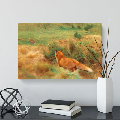 Fox Stalking A Brown Hare by Bruno Liljefors - Wrapped Canvas