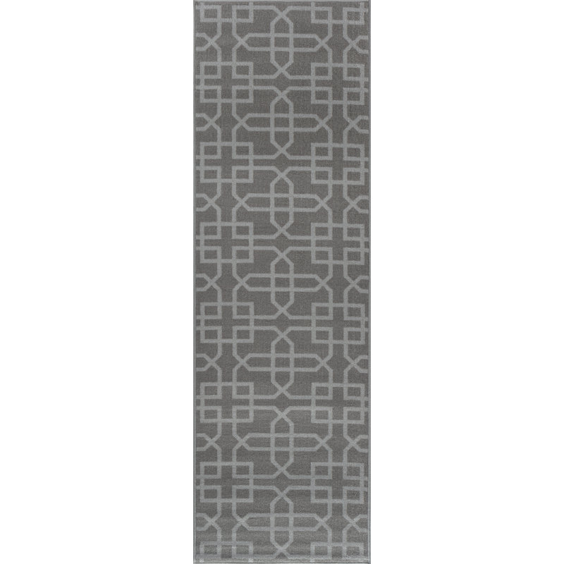 Faiqah Non-Slip Geometric Doormat, Dark Grey, Rectangle 80 x 300cm