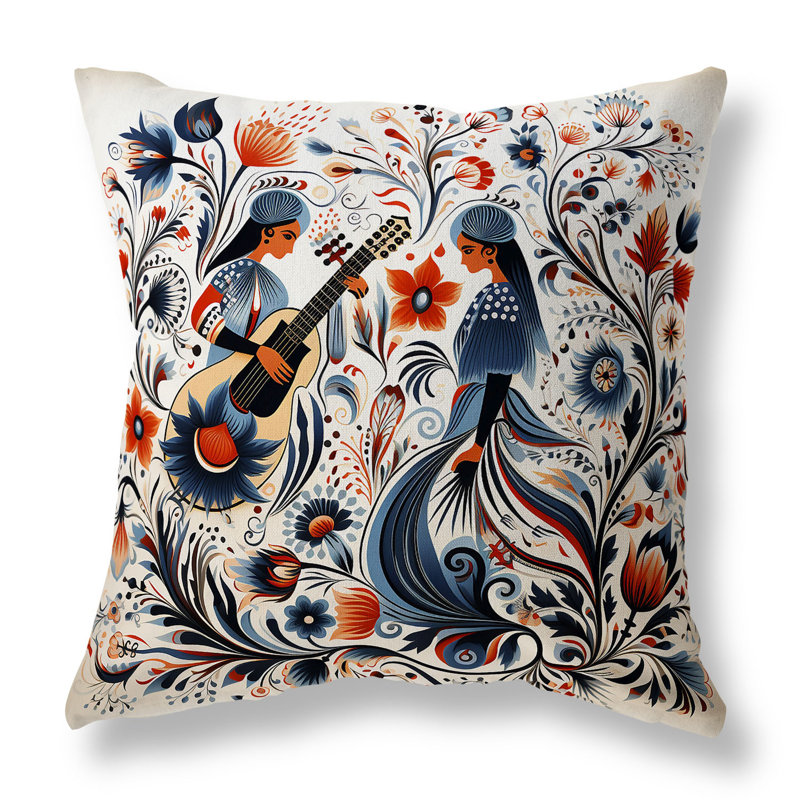 Coussin Musical Farry, Bleu/orange, H 16 po x l 16 po
