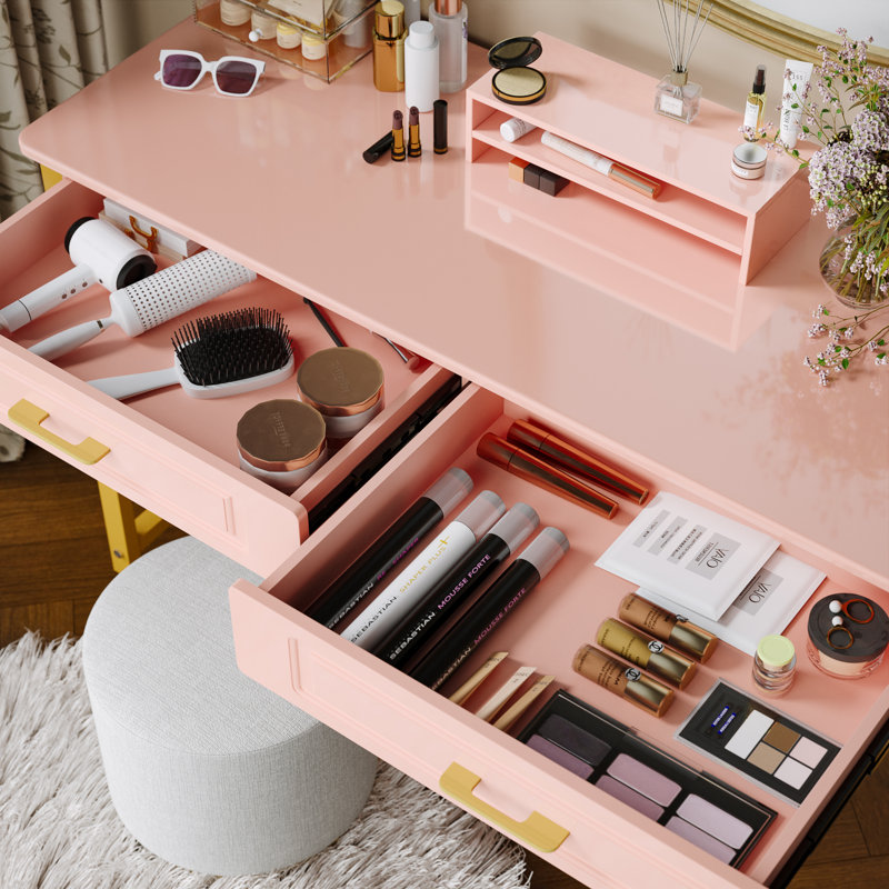 Bureau d'écriture avec tiroirs en bois Darl, Rose, H 29,13 po x l 47,24 po x P 15,75 po