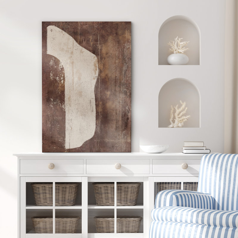 Style Mid-Century brun foncé, formes abstraites neutres, grand cadre rustique, décor minimaliste M25, Toile tendue