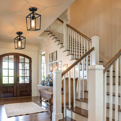 2-Pack Farmhouse Semi Flush Mount Ceiling Light Fixtures For Hallway, Industrial Close To Ceiling Lighting For Entryway Kitchen Foyer Laundry, Black